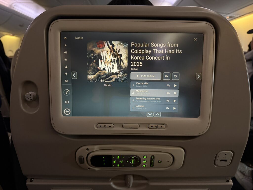 Panasonic seatback IFE is seen here in economy class of the A380.