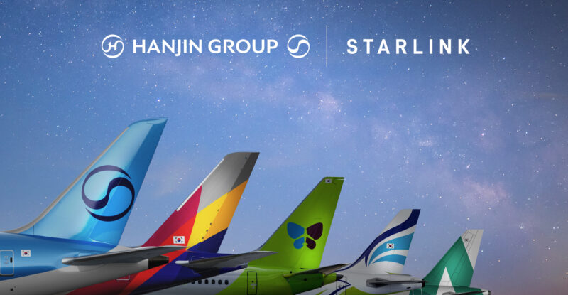 A banner announcing that Korean Air and Hanjin Group airlines will introduce Starlink powered Wi-Fi