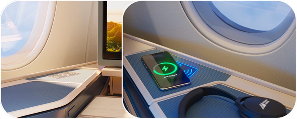 Wireless charging in the business class seat