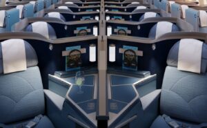 Front view of Philippine Airlines A350-1000 business class cabin