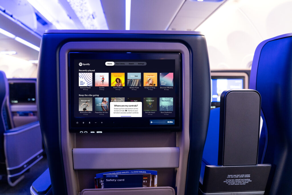 United seatback IFE with Spotify integration
