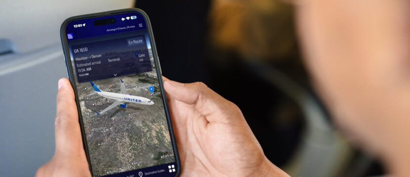 United passenger uses the carrier's new Cloud Map on their device, as supported by FlightPath#D