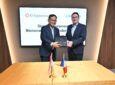 Mervyn Tan, President, Defence & Public Security, ST Engineering (left) and Alexandre Ziegler, Executive Vice President, GBU Defense, Safran Electronics & Defense (right) marking the completion of the MOU signing with the presentation of a commemorative plaque.