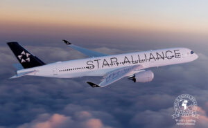 Star Alliance branded aircraft in flight.