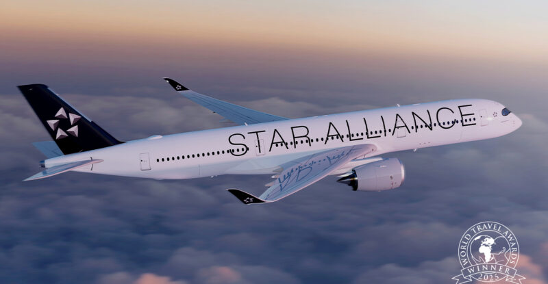 Star Alliance branded aircraft in flight.