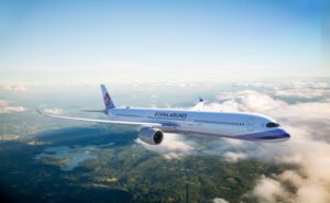 China Airlines Airbus A350-1000 in flight.