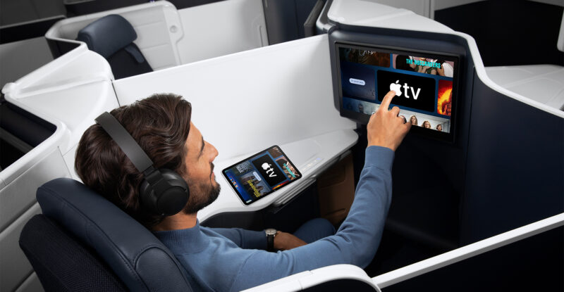 An Air France passenger is using Apple TV on the IFE system.