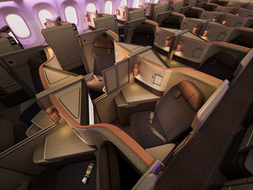 Overhead view of business class cabin