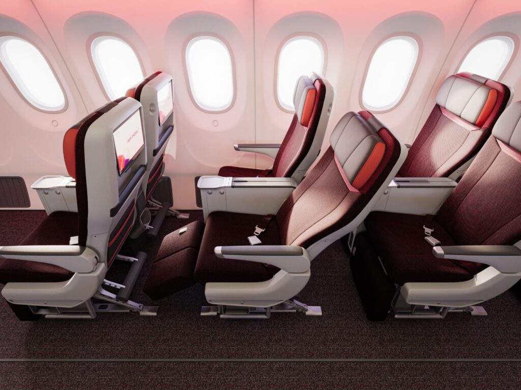 Side view of seat doubles in Premium Economy
