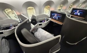 Business class window seat on the left side of the aircraft aboard the American 787-9