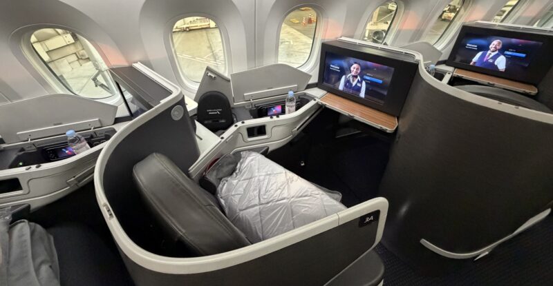Business class window seat on the left side of the aircraft aboard the American 787-9
