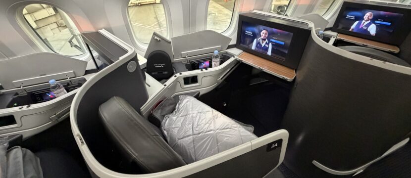 Business class window seat on the left side of the aircraft aboard the American 787-9
