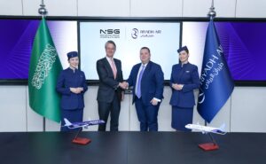 NSG CEO Martijn Blanken joins Riyadh Air CEO Adam Boukadida in celebrating their new IFC agreement.