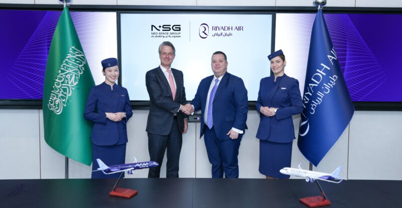 NSG CEO Martijn Blanken joins Riyadh Air CEO Adam Boukadida in celebrating their new IFC agreement.