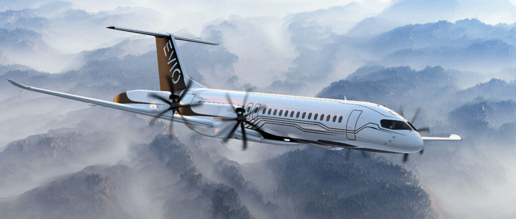 Rendering of the EVIO 810 in flight.