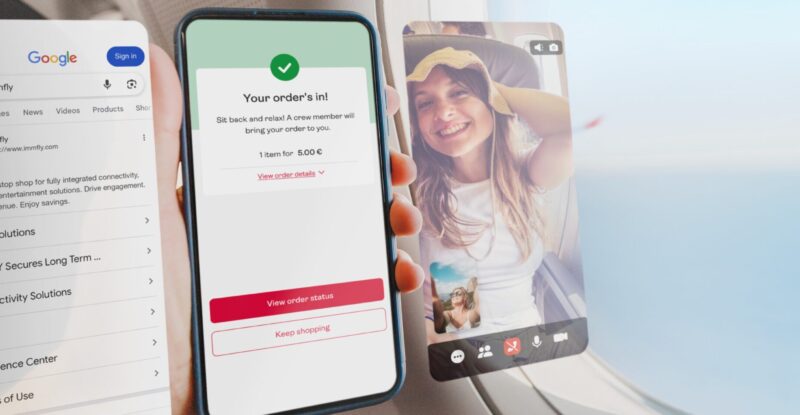 Spanish digital services and wireless IFE firm has announced plans to provide Eutelsat OneWeb Ku-band Low Earth Orbit (LEO) satellite-powered inflight connectivity to low-cost and ultra low-cost carriers, as supported by Gogo’s Plane Simple electronically steerable antenna (ESA). This image shows three smart phones with different connectivity-enabled content on them