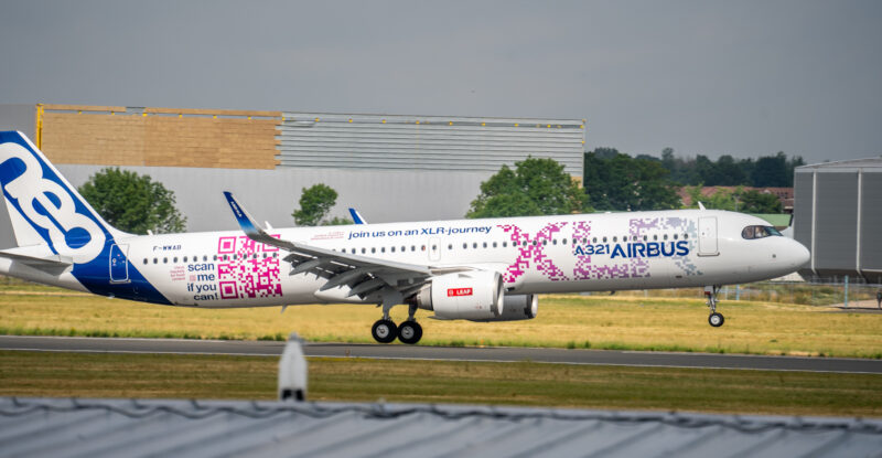 A321XLR taking off from the Paris Airshow.