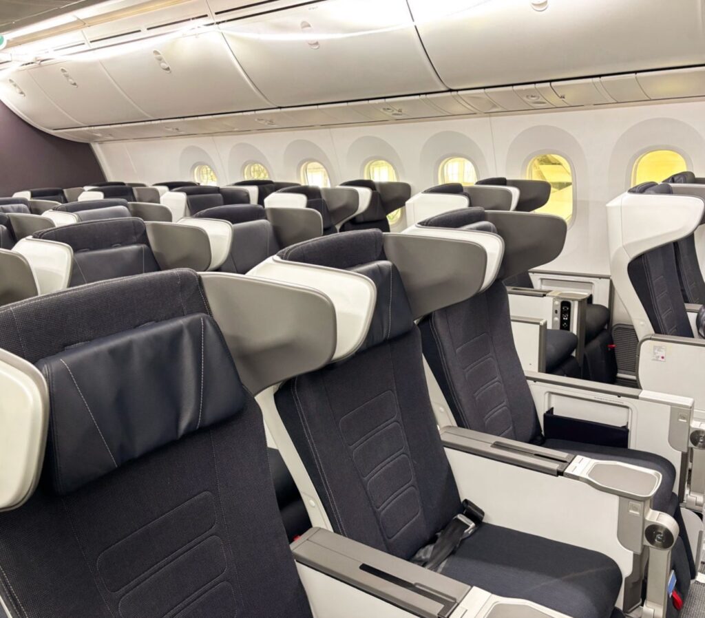 Close up of the winged privacy in Premium Economy on board the British Airways 787-9