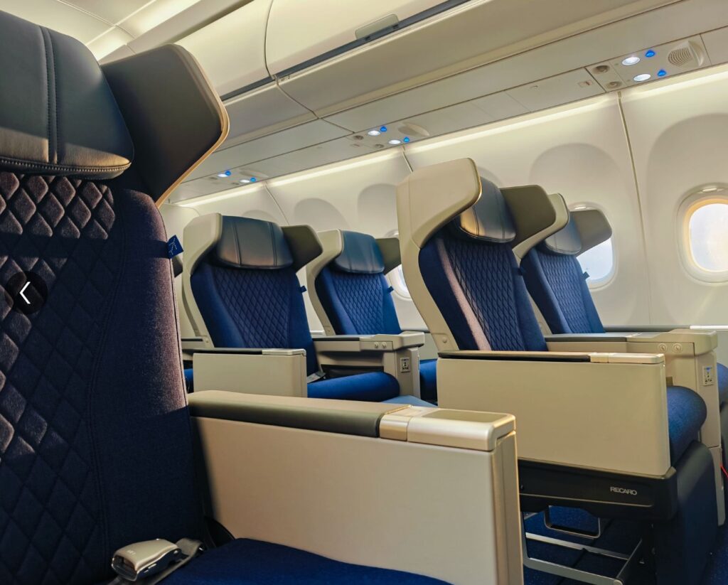 R5 recliners with winged privacy up front in business class on the IndiGo A321XLR