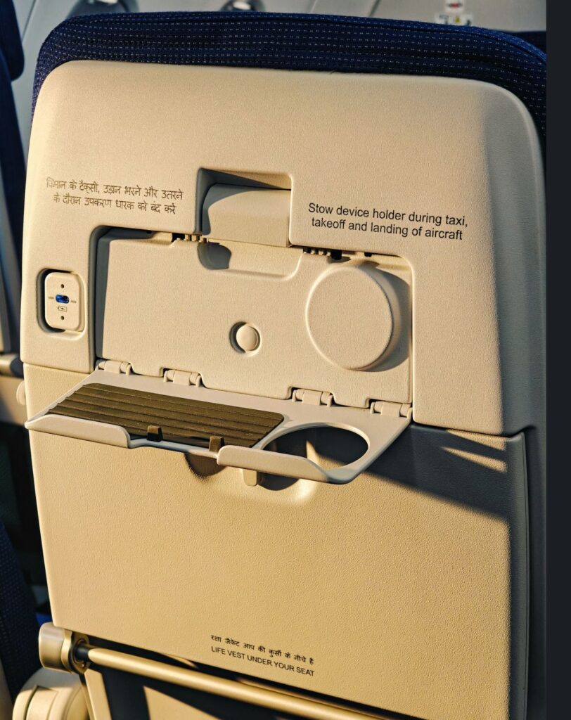 Seatback of an R2 slimline seat on board the IndiGo A321XLR