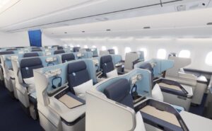Rendering of the new 1-2-1 configured business class cabin for Edelweiss A350 twinjets