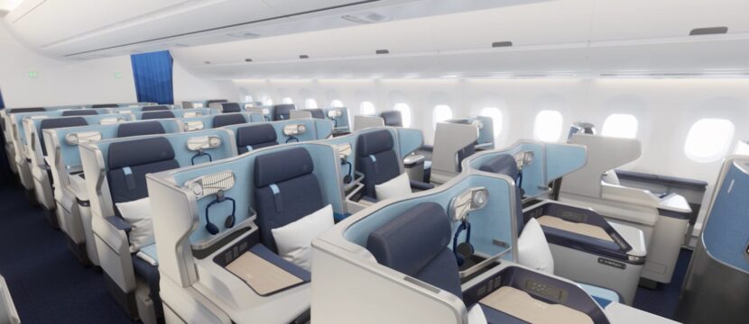 Rendering of the new 1-2-1 configured business class cabin for Edelweiss A350 twinjets