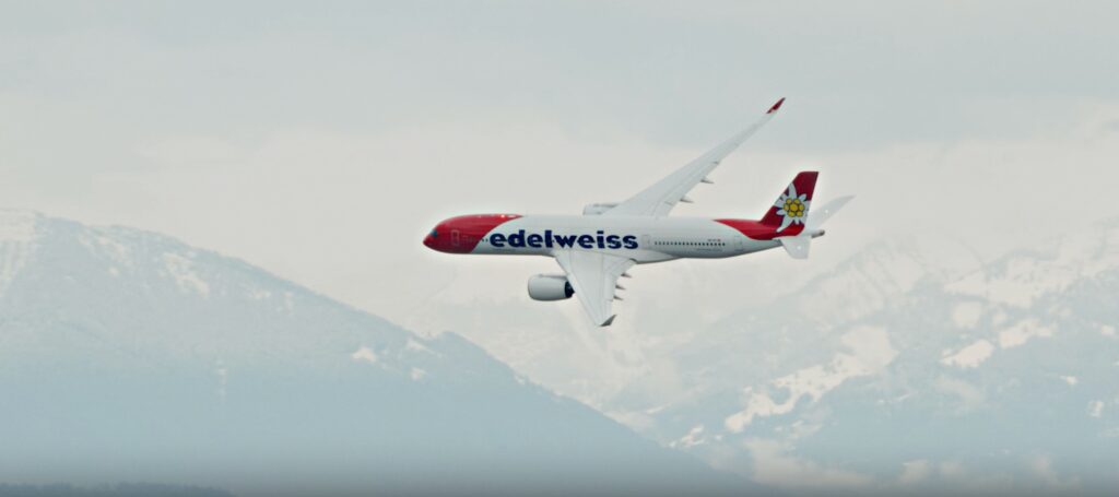 Edelweiss A350 in flight