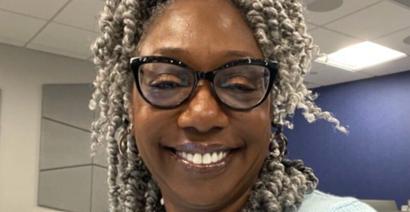 A selfie of Cheryl Carter, snapped at work