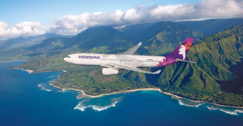 Hawaiian Airlines A330 in flight over the islands.