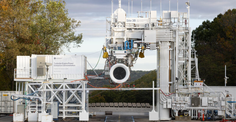 GE Aerospace completed testing at the end of 2025 for the NASA Turbofan Engine Power Extraction Demonstration project at the company's Peebles, Ohio, facility. Image source: GE Aerospace.