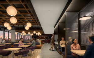 A rendering of the new American Airlines Admirals Club lounge in Chicago.