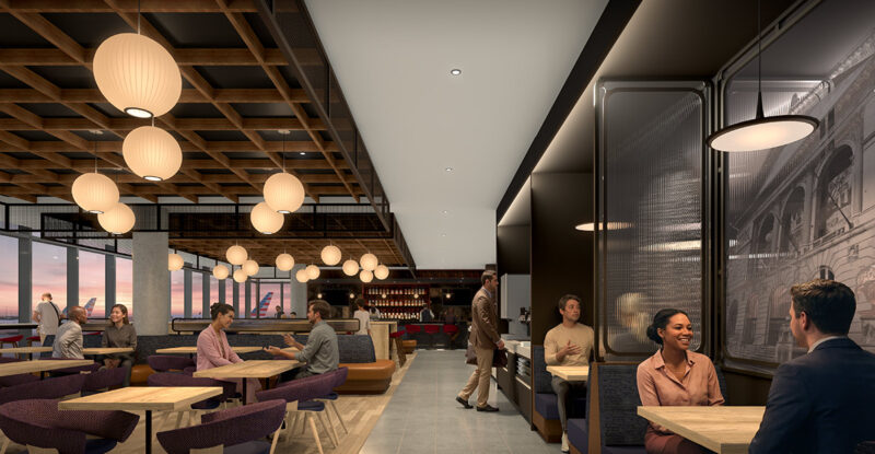 A rendering of the new American Airlines Admirals Club lounge in Chicago.