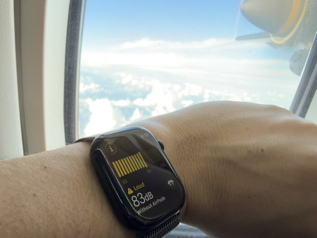 The author checks the dB sound on his smart watch