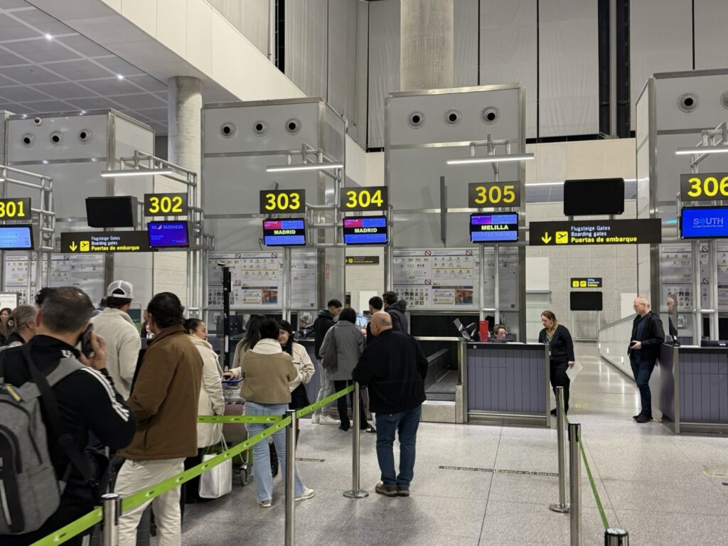  A busy check-in area at Malaga Airport.