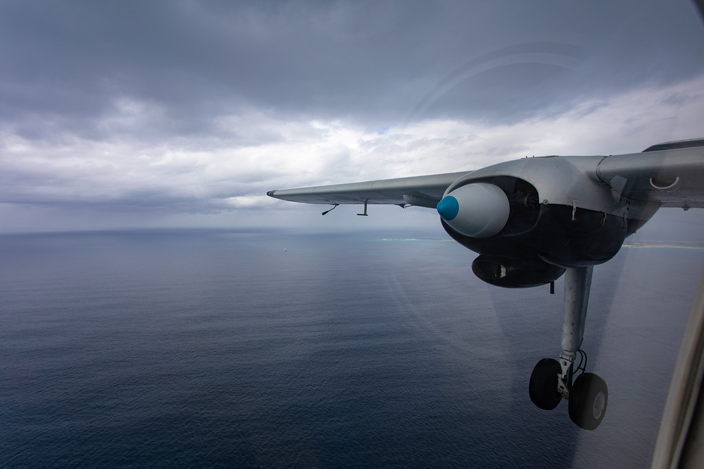 Looking out the aircraft to see the propeller.