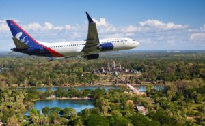 Air Cambodia 737 MAX in flight, part of Boeing order from Air Cambodia