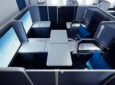 Discover Airlines ocean blue business class suite.