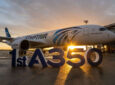 Egyptair A350-900 at sunset.