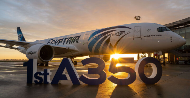 Egyptair A350-900 at sunset.