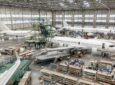 Inside a busy FL Technics hangar.