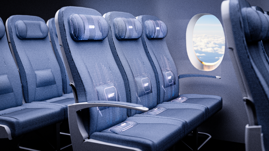 AeroMorph seat rendering. The seat adapts to changing cabin pressure.