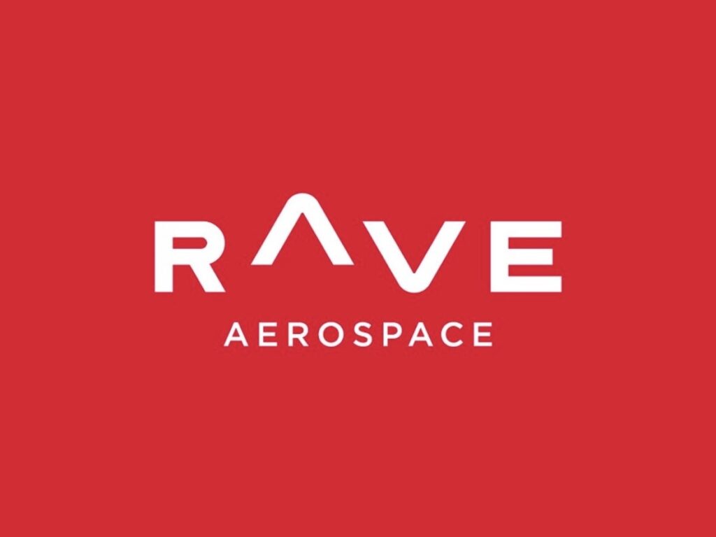 RAVE Aerospace logo: white letters on red background