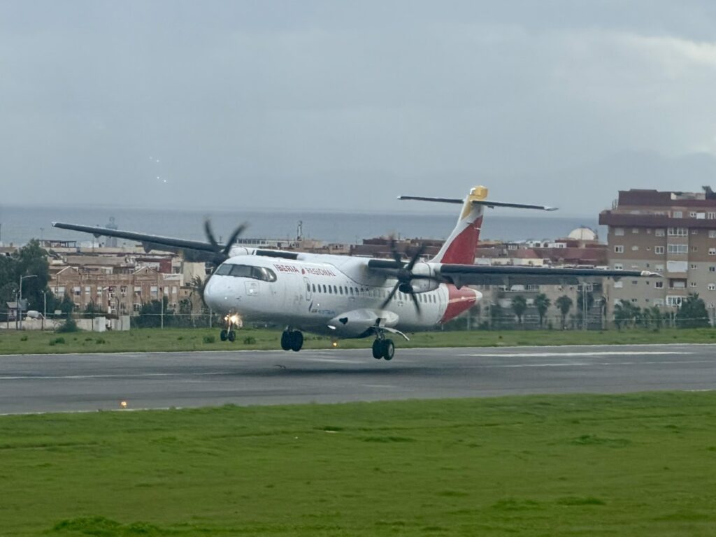 An ATR turboprop lands at Melilla Airport