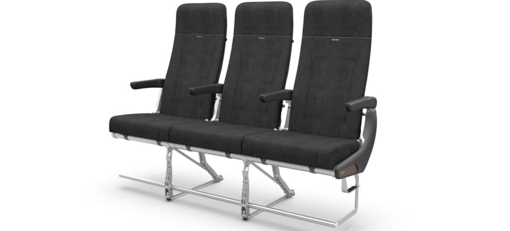 RECARO Aircraft Seating set of R1 aircraft seats on a white background. 