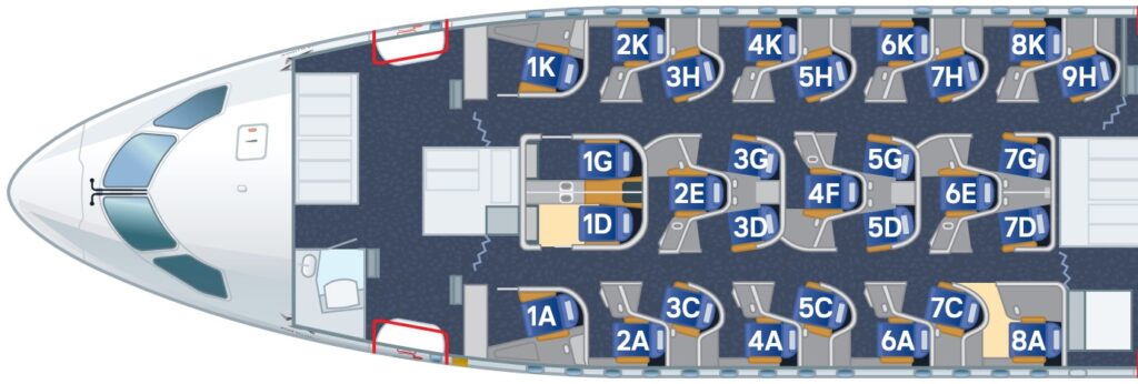 LOPA of business class on an Allegris-fitted Lufthansa 787-9