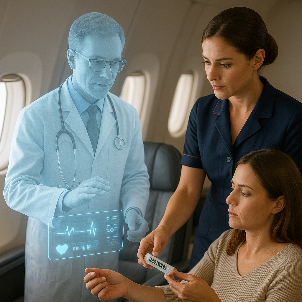 A virtual doctor assists a passenger on board.