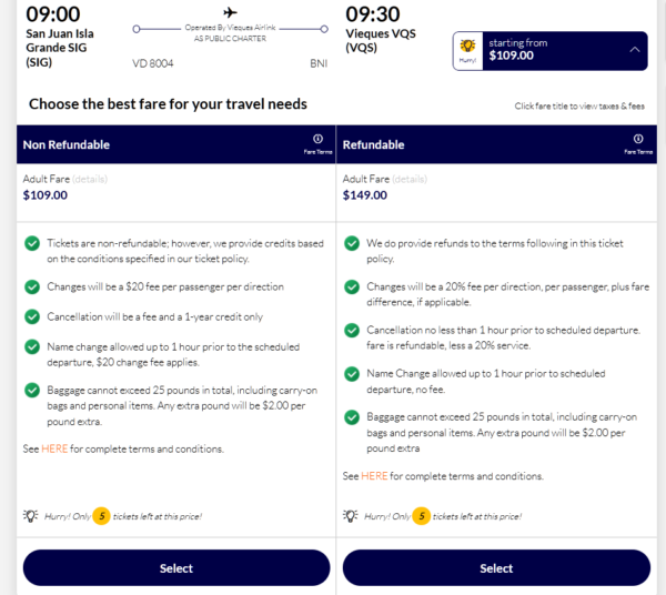 A screen shot shows the different air fares for VAL.