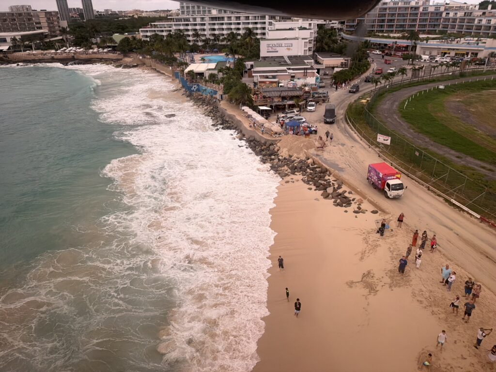 Looking out the aircraft to see Maho Beach.