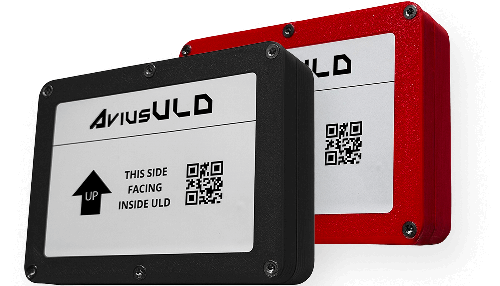 Two Fire Tag tracking devices for cargo containers and baggage bins are pictured.