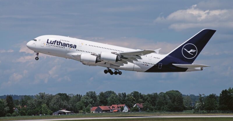 Lufthansa A380 taking off.